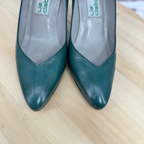Vintage 80s Liz Claiborne Womens 6-6.5 Shoes Teal Leather Rockabilly Lady Preppy - Picture 2 of 9